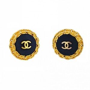 CHANEL Black Logo Earrings